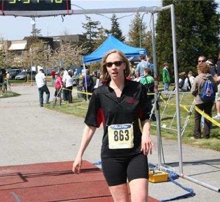 After crossing the finish line of Sprint Triathlon